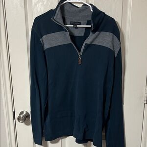 Banana Republic Men's Blue and Gray Zip-Up Sweater